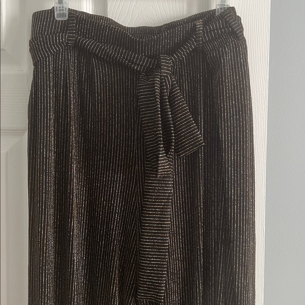 Torrid Black Wide Leg Pants with Silver & Gold PinStripes - Size 1X (14/16) NWT - Picture 3 of 11